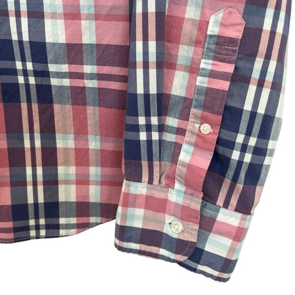 J. Crew Shirt Mens XL Slim Fit Untucked Button Down Plaid Shirt Blue Pink Preppy - Picture 9 of 14